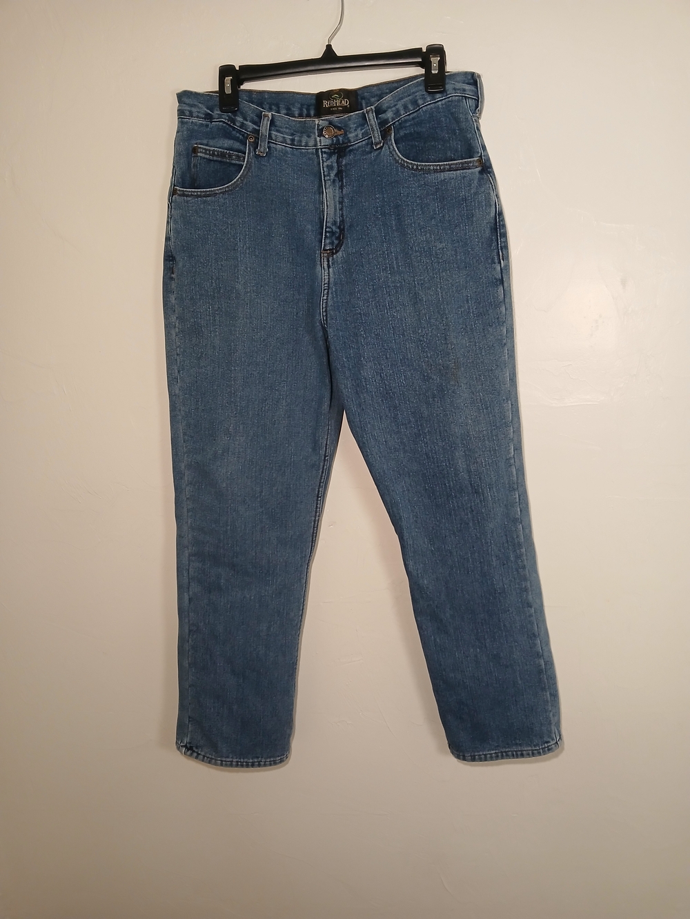 RedHead Men's 34×30 Straight Leg Fleece Lined Medium Wash Blue Denim Jeans